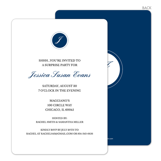 Navy Circle Initials Invitations